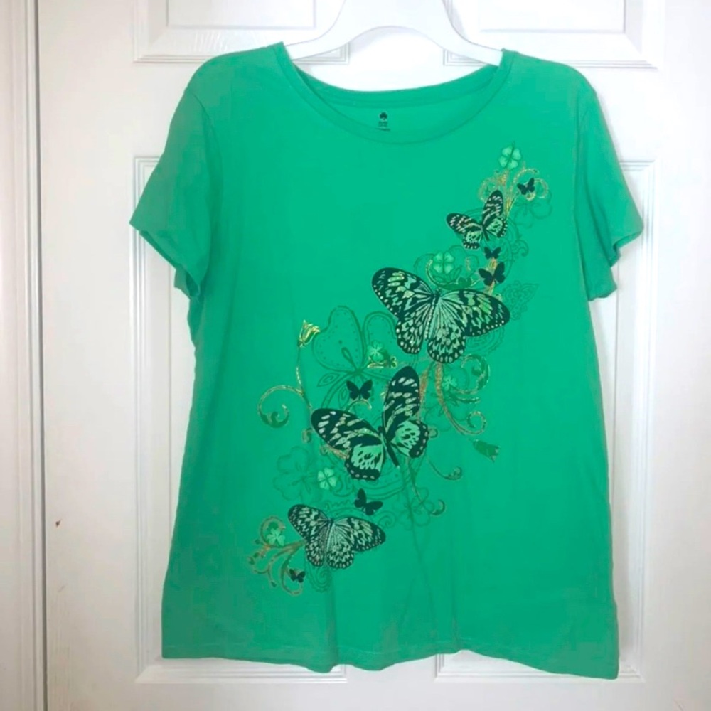 Girls Green XL Butterfly Graphic T-Shirt